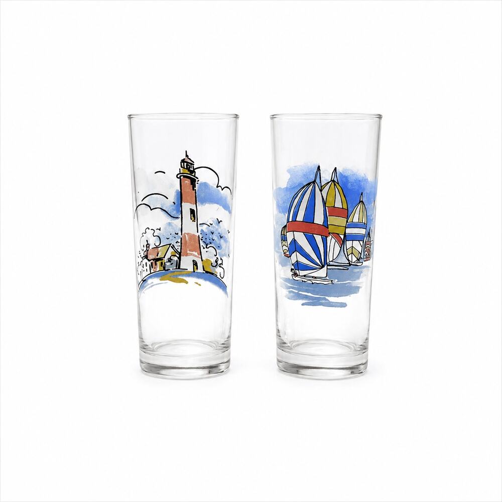 Vintage Ocean Thailand Nautical Highball Glasses Set of 2